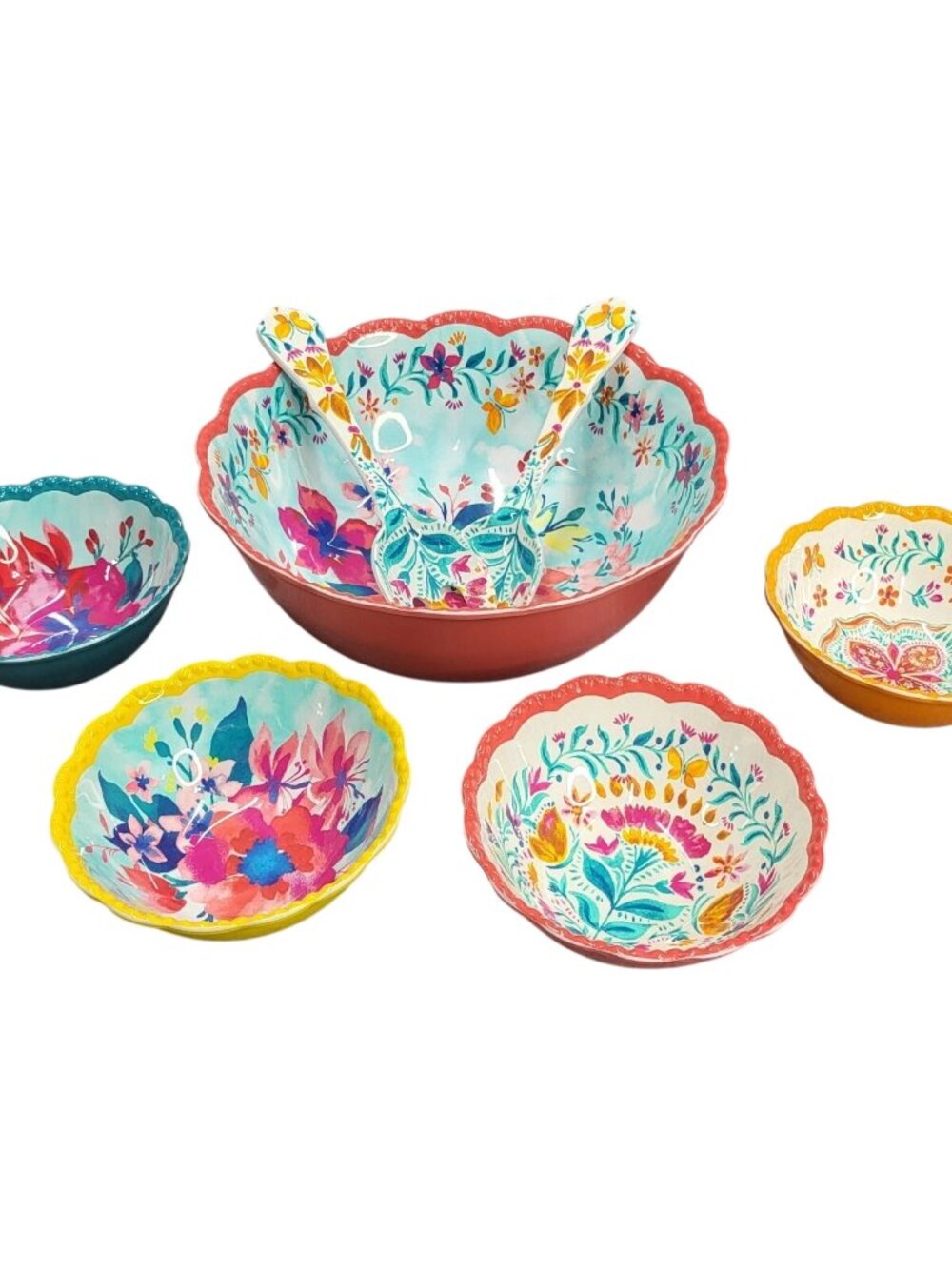 The Pioneer Woman 7 Piece Fresh Floral Melamine Salad Set, BPA Free